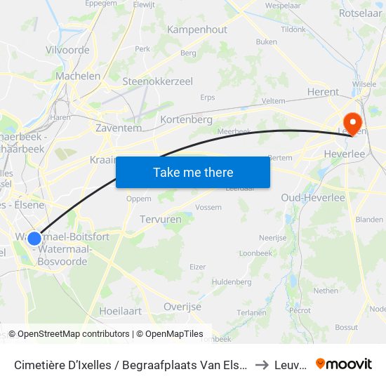 Cimetière D’Ixelles / Begraafplaats Van Elsene to Leuven map