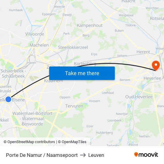 Porte De Namur / Naamsepoort to Leuven map