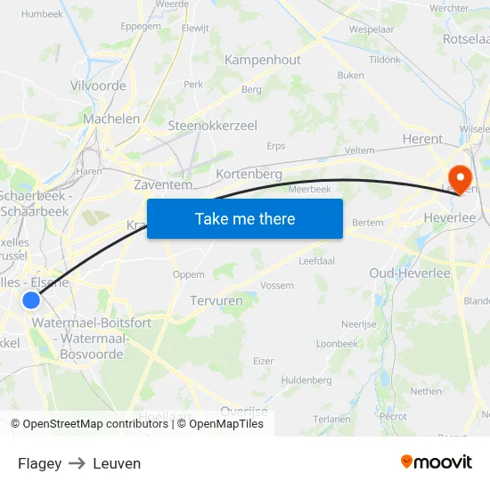Flagey to Leuven map