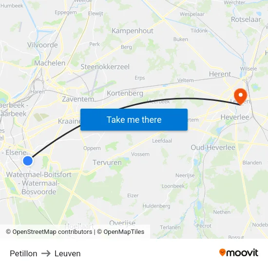 Petillon to Leuven map
