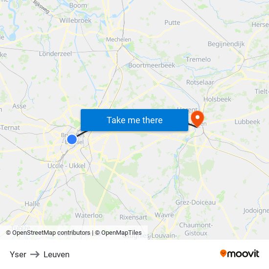 Yser to Leuven map