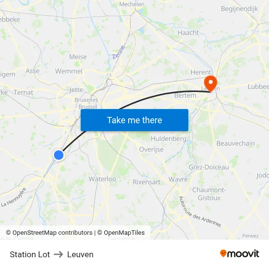 Station Lot to Leuven map