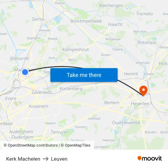 Kerk Machelen to Leuven map