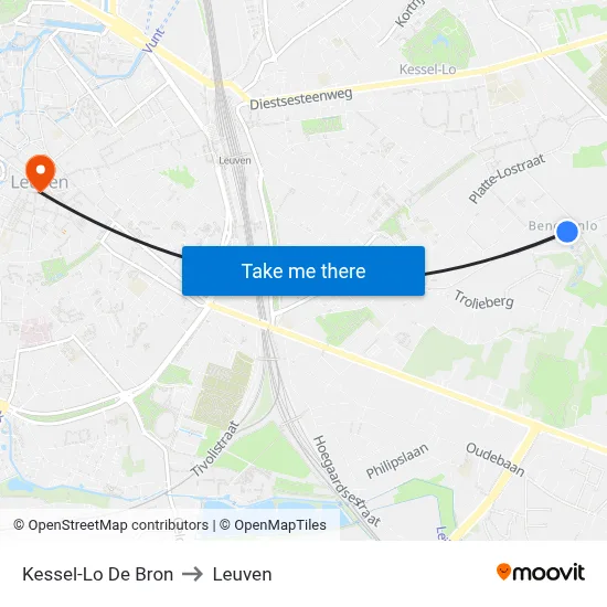 Kessel-Lo De Bron to Leuven map