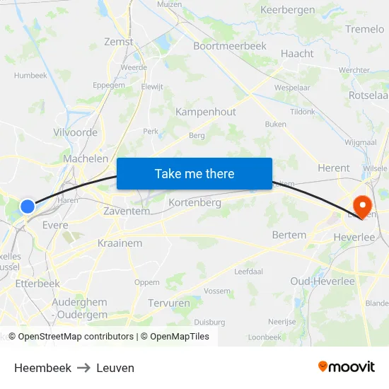 Heembeek to Leuven map