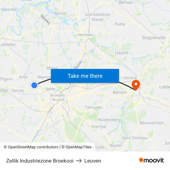 Zellik Industrial Zone Broekooi to Leuven map