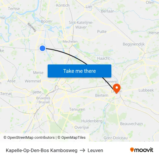 Kapelle-Op-Den-Bos Kambosweg to Leuven map