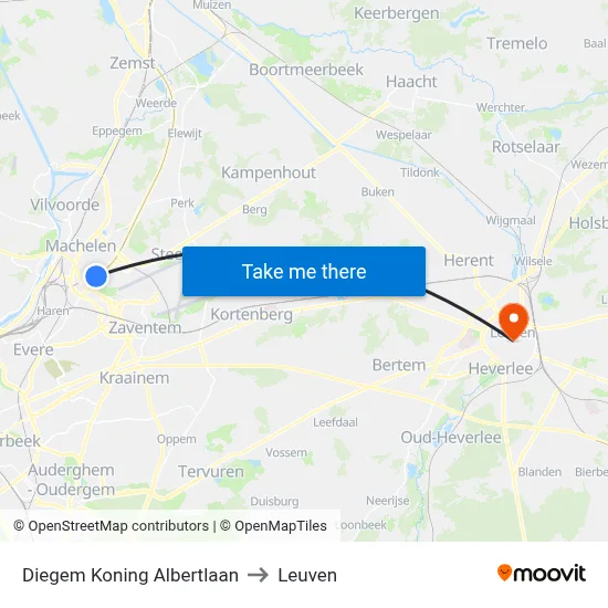 Diegem Koning Albertlaan to Leuven map
