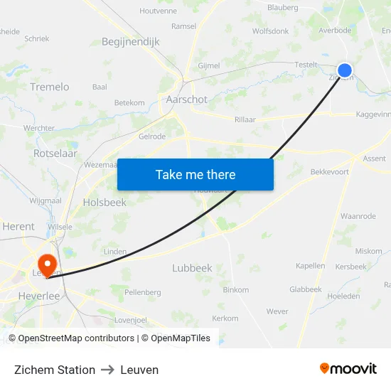 Zichem Station to Leuven map