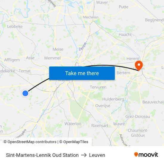 Sint-Martens-Lennik Oud Station to Leuven map
