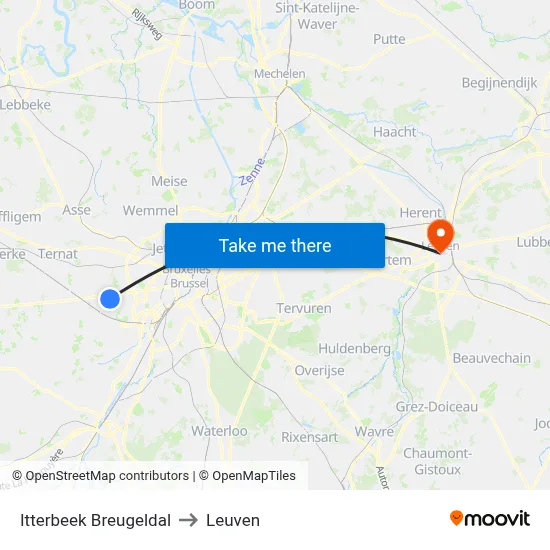 Itterbeek Breugeldal to Leuven map