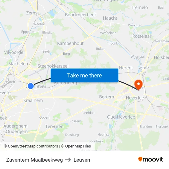 Zaventem Maalbeekweg to Leuven map