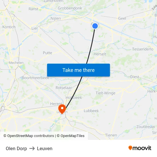 Olen Village to Leuven map
