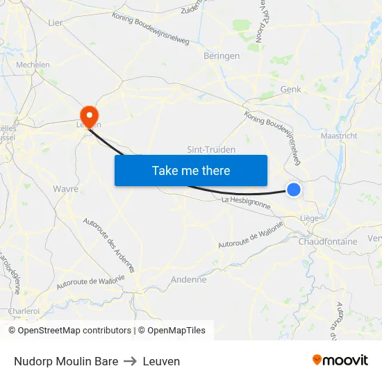 Nudorp Moulin Bare to Leuven map