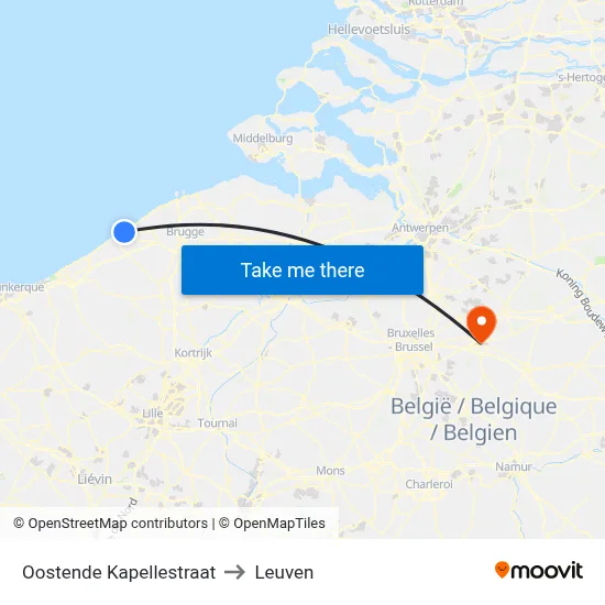 Oostende Kapellestraat to Leuven map