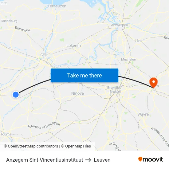 Anzegem Sint-Vincentiusinstituut to Leuven map