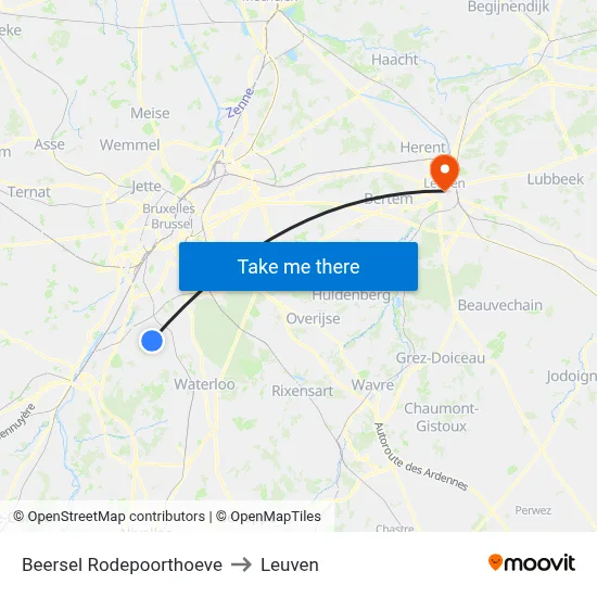 Beersel Rodepoorthoeve to Leuven map
