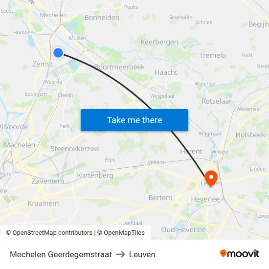 Mechelen Geerdegemstraat to Leuven map
