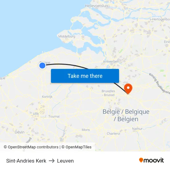Sint-Andries Kerk to Leuven map