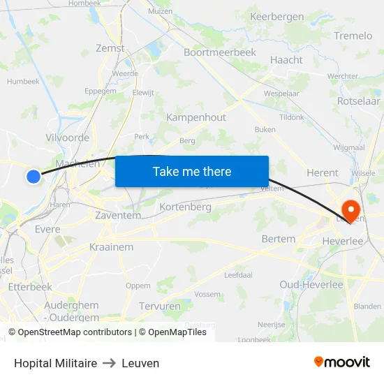 Hopital Militaire to Leuven map