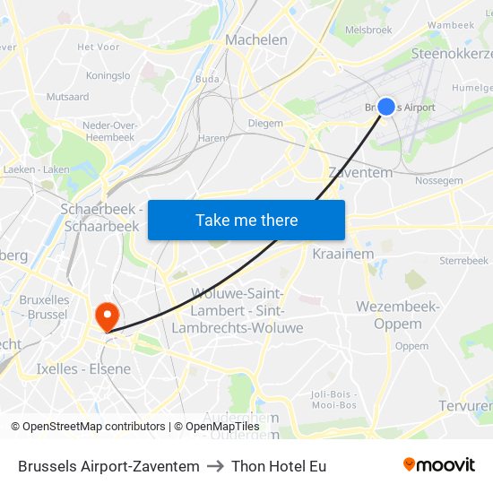 Brussels Airport-Zaventem to Thon Hotel Eu map