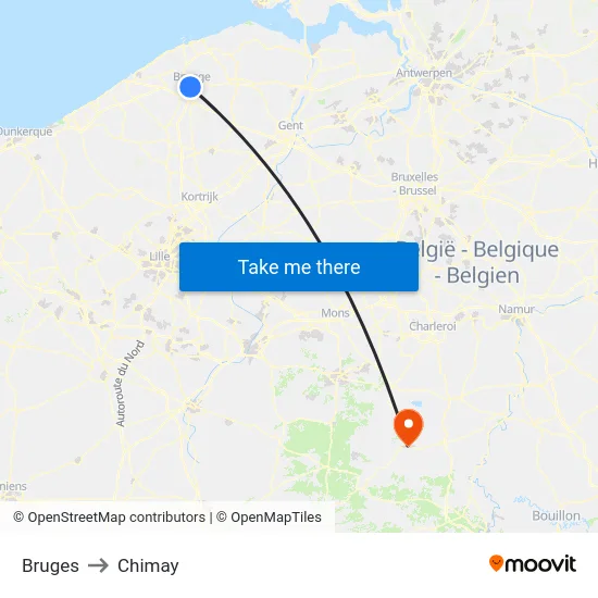 Bruges to Chimay map