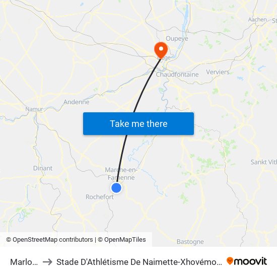 Marloie to Stade D'Athlétisme De Naimette-Xhovémont map