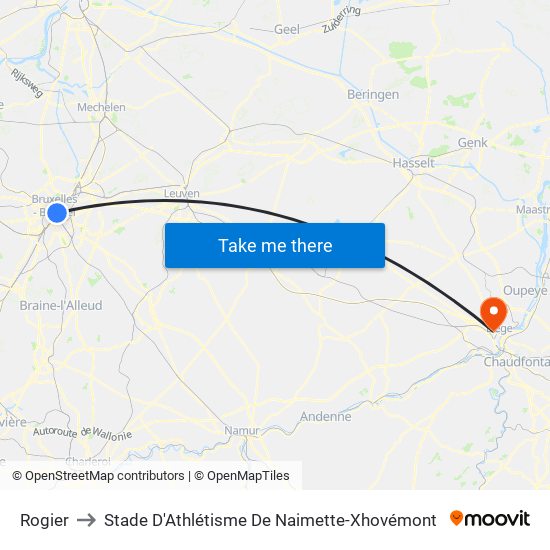 Rogier to Stade D'Athlétisme De Naimette-Xhovémont map