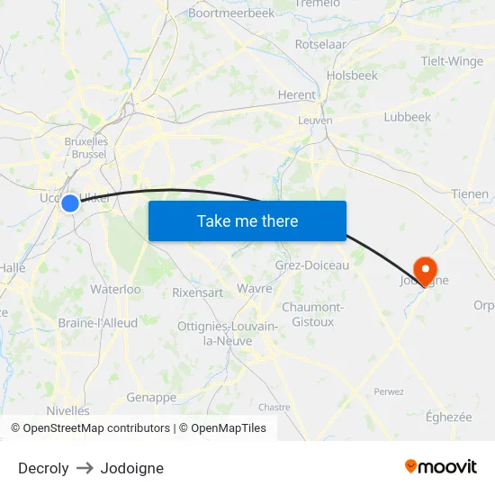 Decroly to Jodoigne map