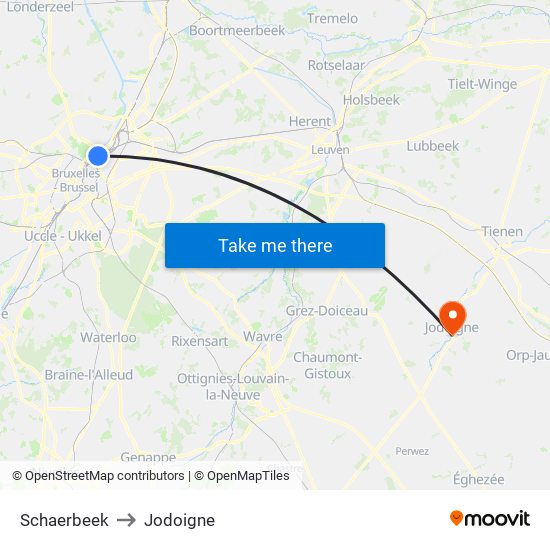 Schaerbeek to Jodoigne map