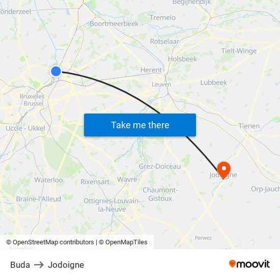 Buda to Jodoigne map