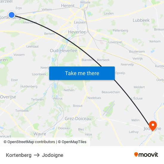 Kortenberg to Jodoigne map