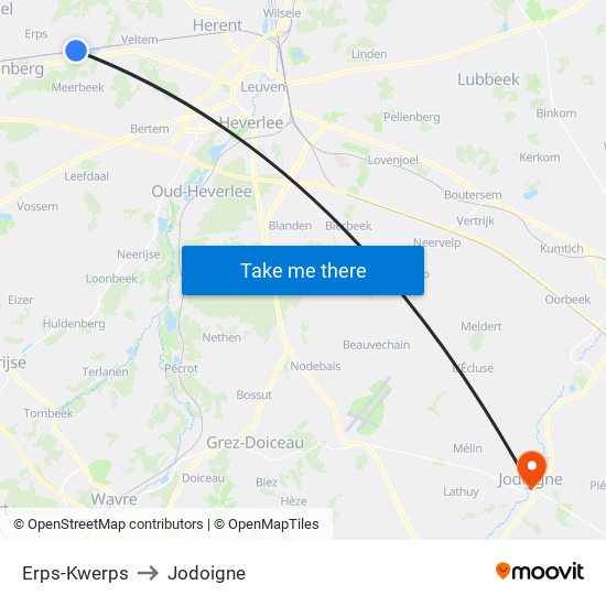 Erps-Kwerps to Jodoigne map