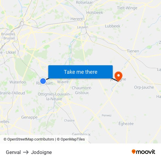 Genval to Jodoigne map