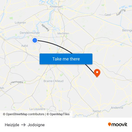 Heizijde to Jodoigne map