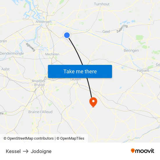 Kessel to Jodoigne map