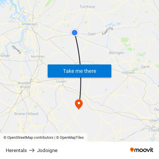 Herentals to Jodoigne map