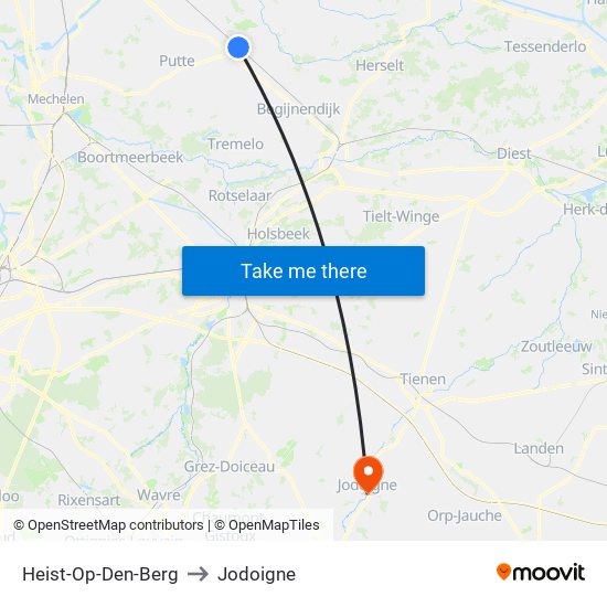 Heist-Op-Den-Berg to Jodoigne map