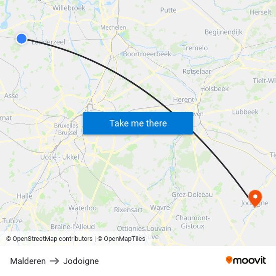 Malderen to Jodoigne map