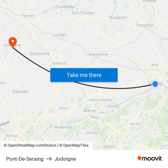 Pont-De-Seraing to Jodoigne map