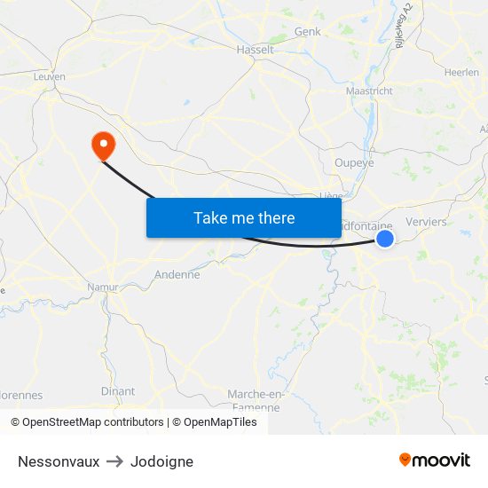 Nessonvaux to Jodoigne map