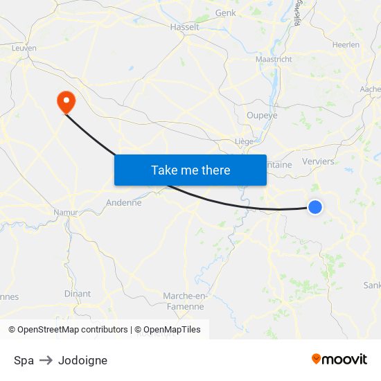 Spa to Jodoigne map