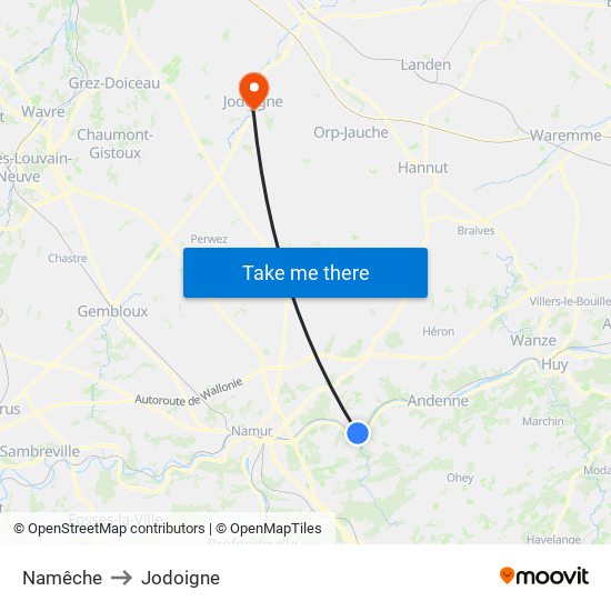 Namêche to Jodoigne map
