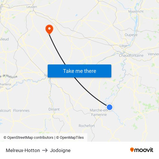 Melreux-Hotton to Jodoigne map