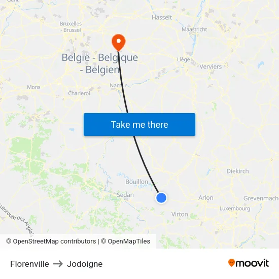 Florenville to Jodoigne map