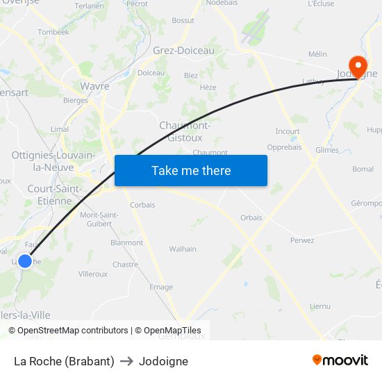 La Roche (Brabant) to Jodoigne map