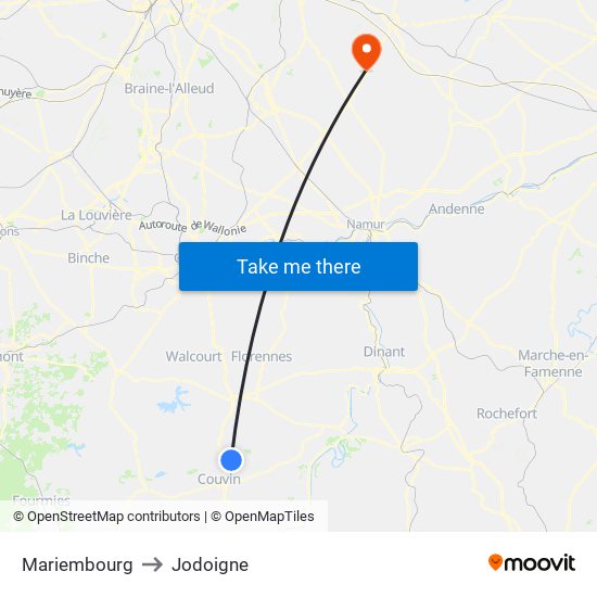 Mariembourg to Jodoigne map