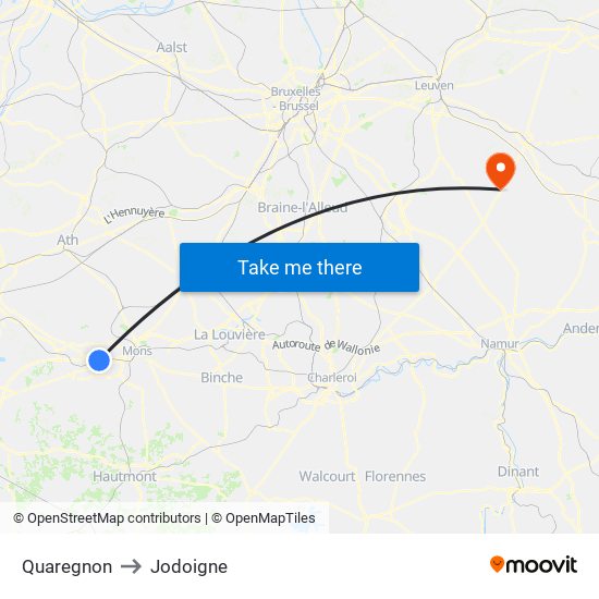 Quaregnon to Jodoigne map