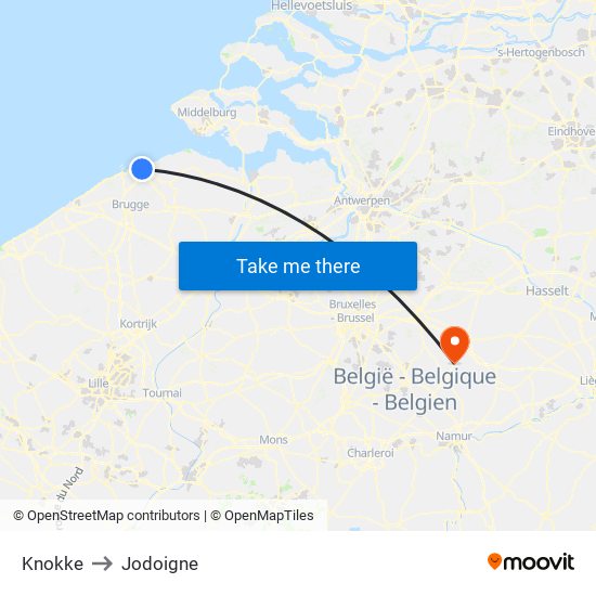 Knokke to Jodoigne map
