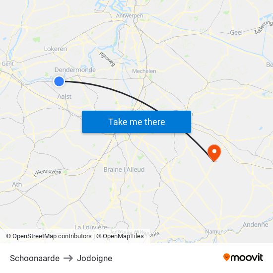 Schoonaarde to Jodoigne map